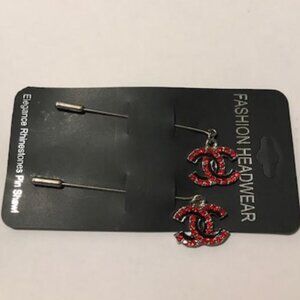 Red Rhinestone Brooch Headscarf Hijab Pin